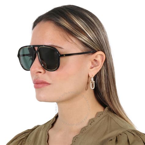 Gucci Green Pilot Ladies Sunglasses GG1077S 002 57